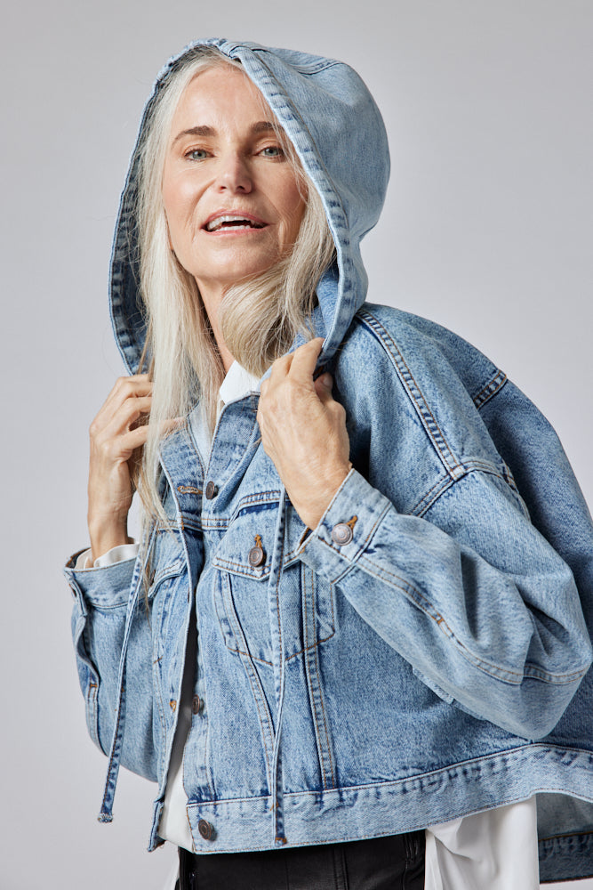 Denim jacket with hood 5026 - Women's Clothing Wholesale - Modazen