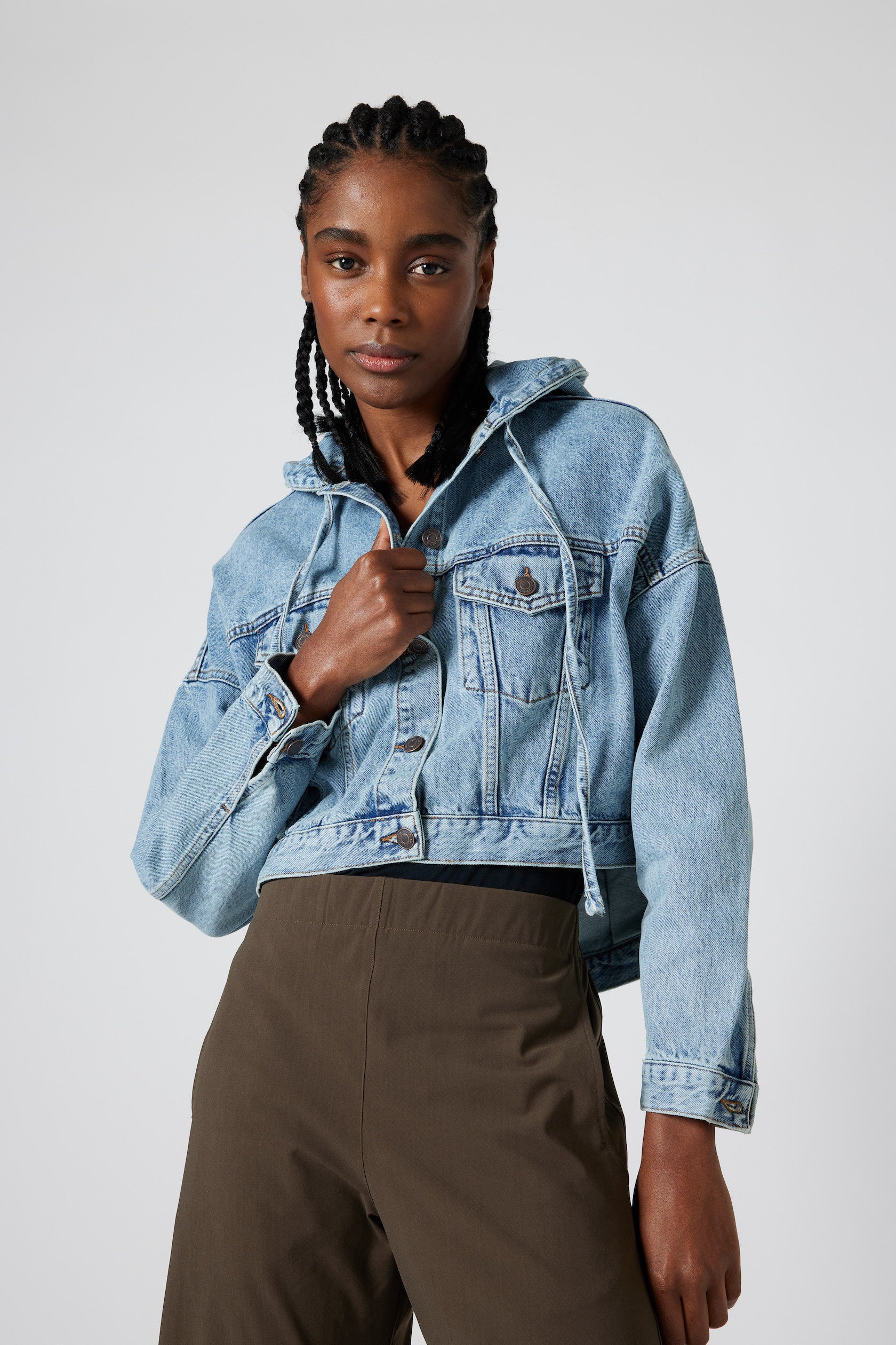 The Sasha Relaxed Crop Denim Jacket With Distressed Detail – Anna Kaytes  Boutique